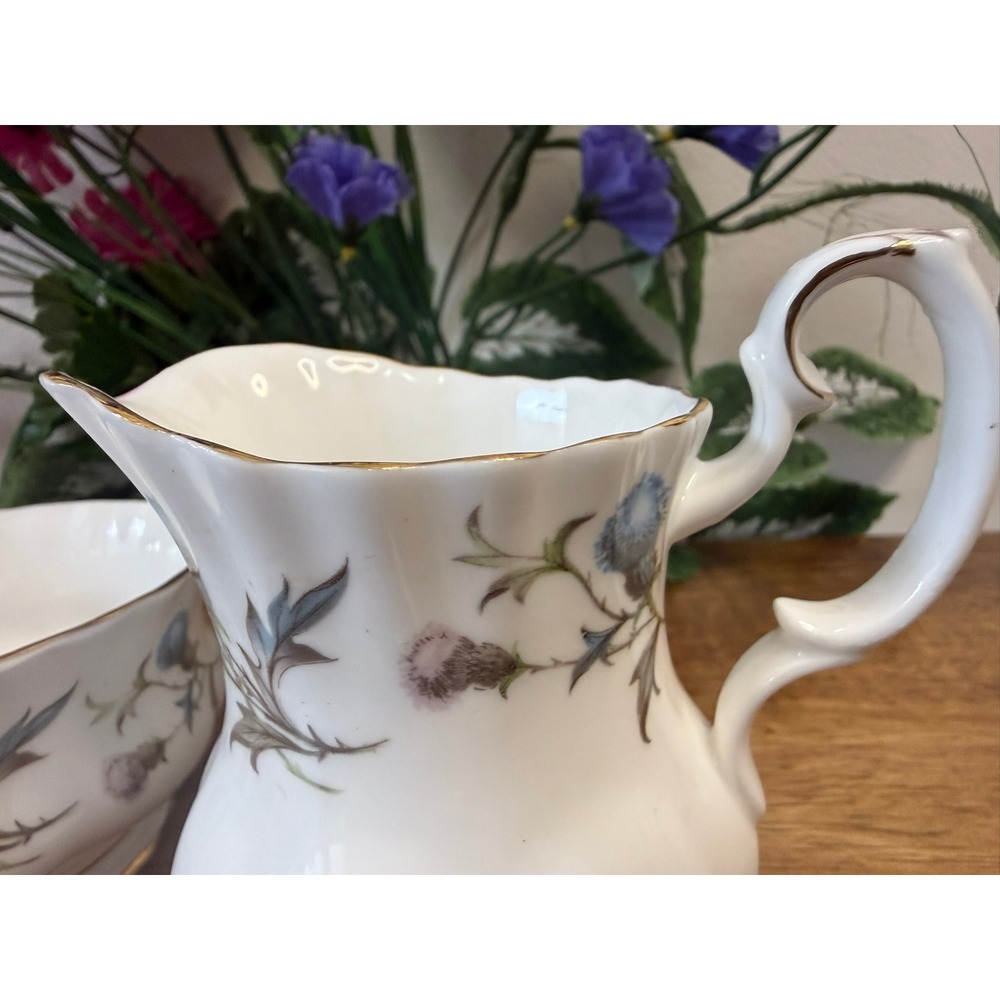 Vintage Royal Albert Brigadoon Bone China Creamer and Sugar Set England Thistle‎ - Picture 6 of 10